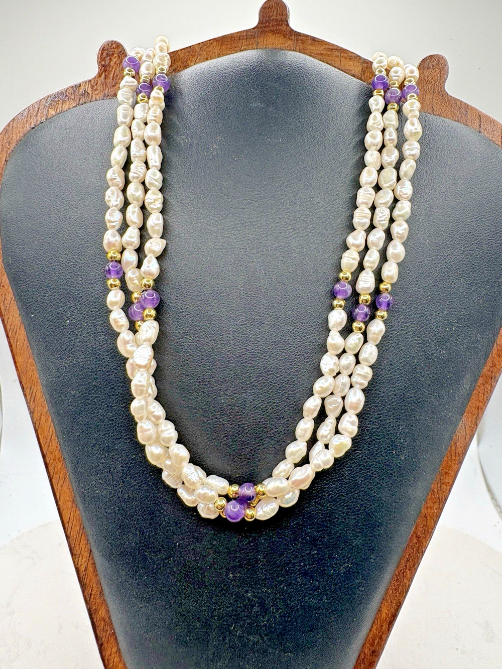 Ross Simons Cultured Rice Pearl 3 Strand Necklace & Bracelet Set Amethyst Beads